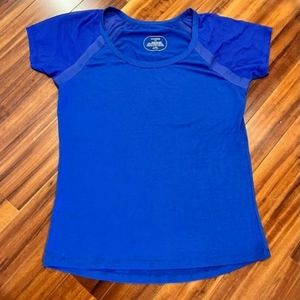 Oiselle Womens Running Pullover T-Shirt Blue Short Sleeve Scoop Neck Stretch 12
